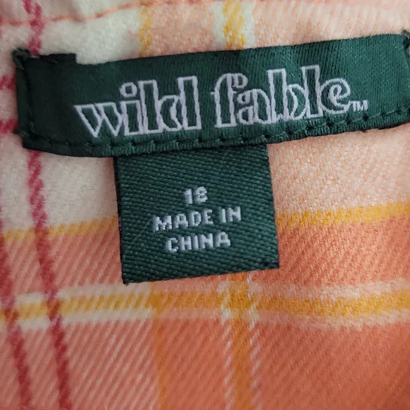 Wild fable mini skirt orange & white plaid size 18 small slit on front of thigh - Picture 2 of 3